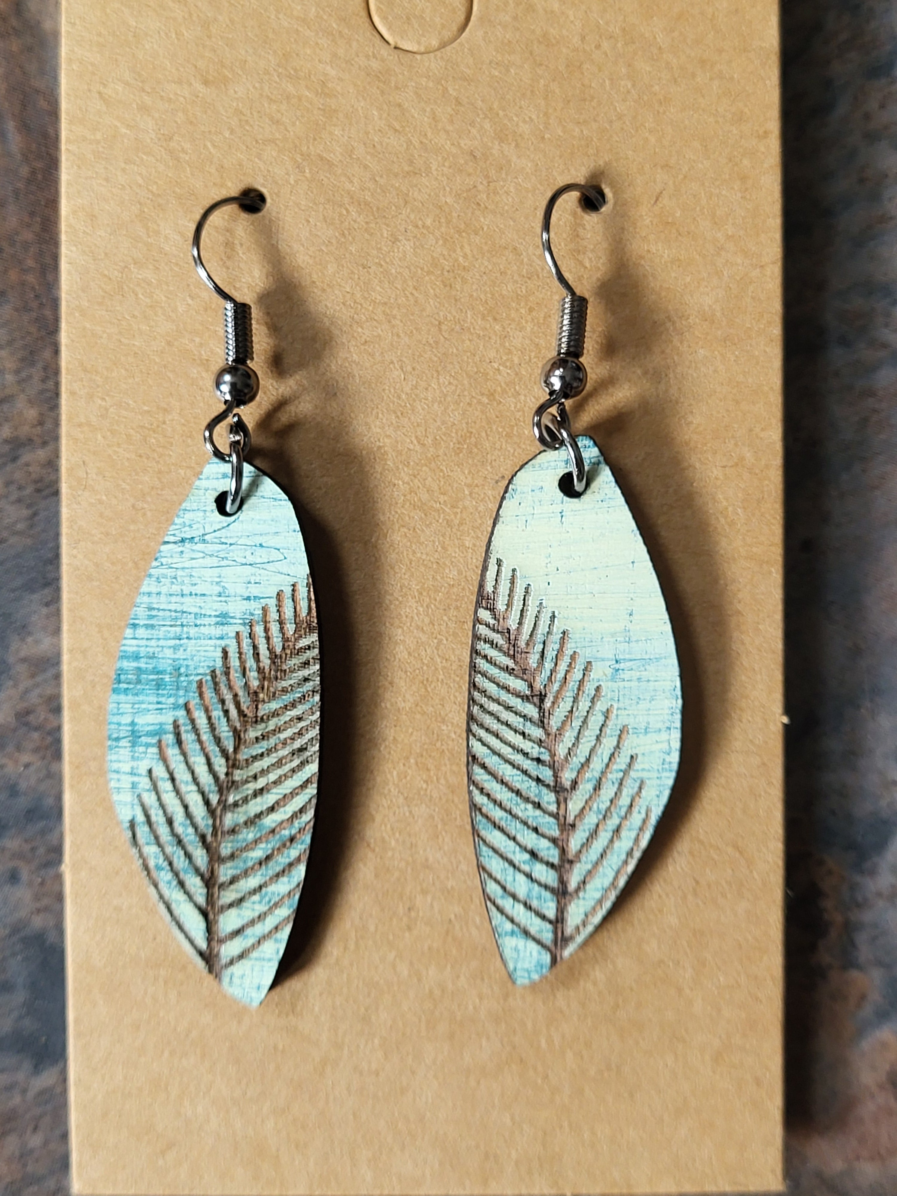 Wood 'Delicate Feather' Earrings